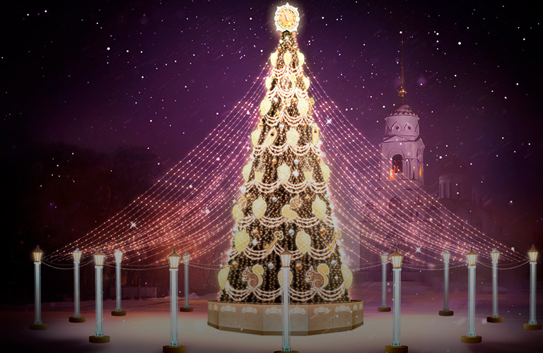 Праздник к нам приходит! Соборную площадь украсит музыкальная елка со световой вуалью и часами