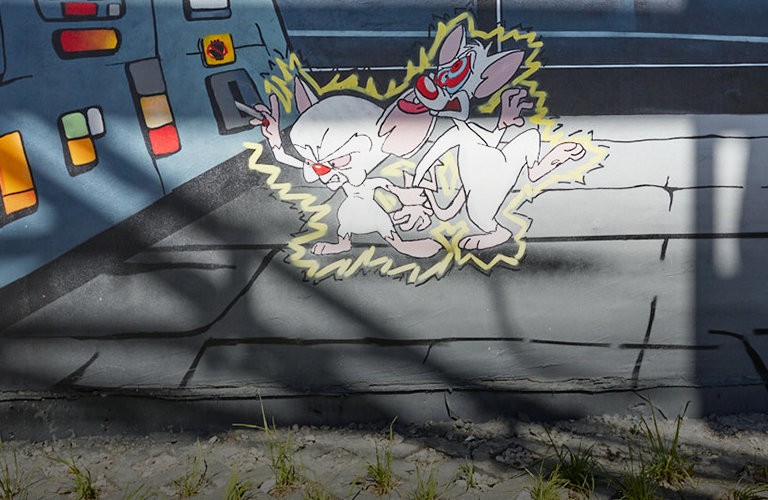 Лабораторные мыши Пинки и Брейн захватили ТЭЦ-1: новый стрит-арт от Мишкина