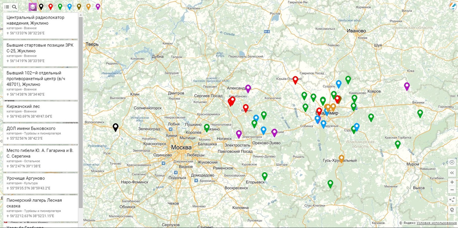 Карта заброшенных мест Владимирской области