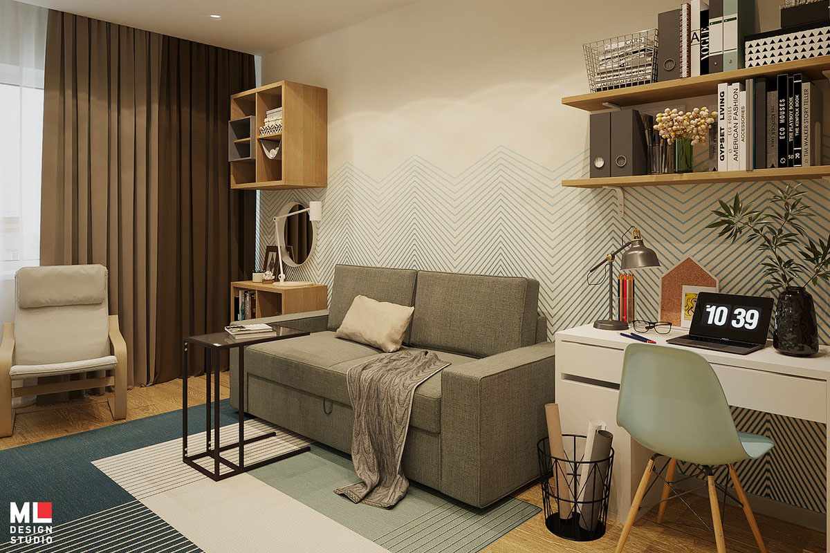 Дизайн интерьера в однокомнатной квартире по проекту Марии Мухаевой