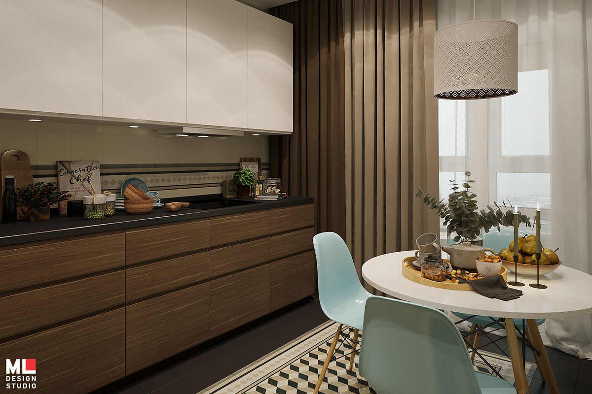 Дизайн интерьера в однокомнатной квартире по проекту Марии Мухаевой