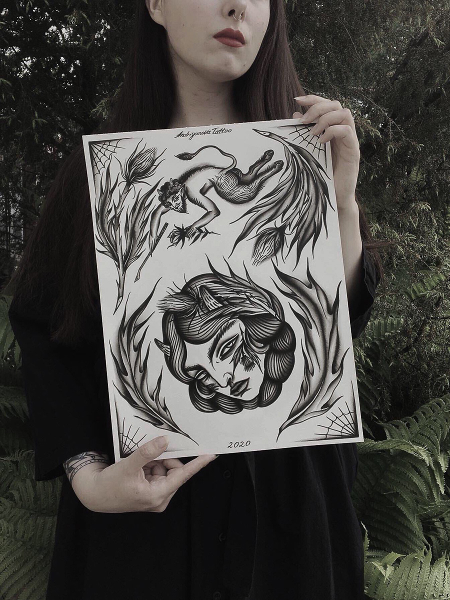 Продолжая обзор умельцев из Суздаля, поговорим о тату-мастере Анастасии Андрияновой, которая играет со страшными сказками