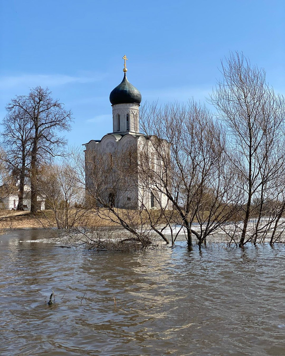 Несколько дней назад этот самый живописный момент наступил; храм Покрова на Нерли купается в лучах солнца, окруженный разгулявшейся рекой. Насладимся его красотами вместе с владимирскими путешественниками.