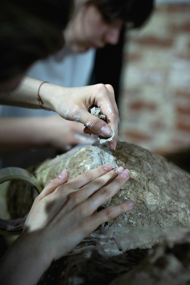 Член Союза художников России Пётр Мавшов вместе со студентами создал необычную скульптуру. Похожая на мрамор, на деле упитанная балерина родилась из массы размоченных яичных упаковок.