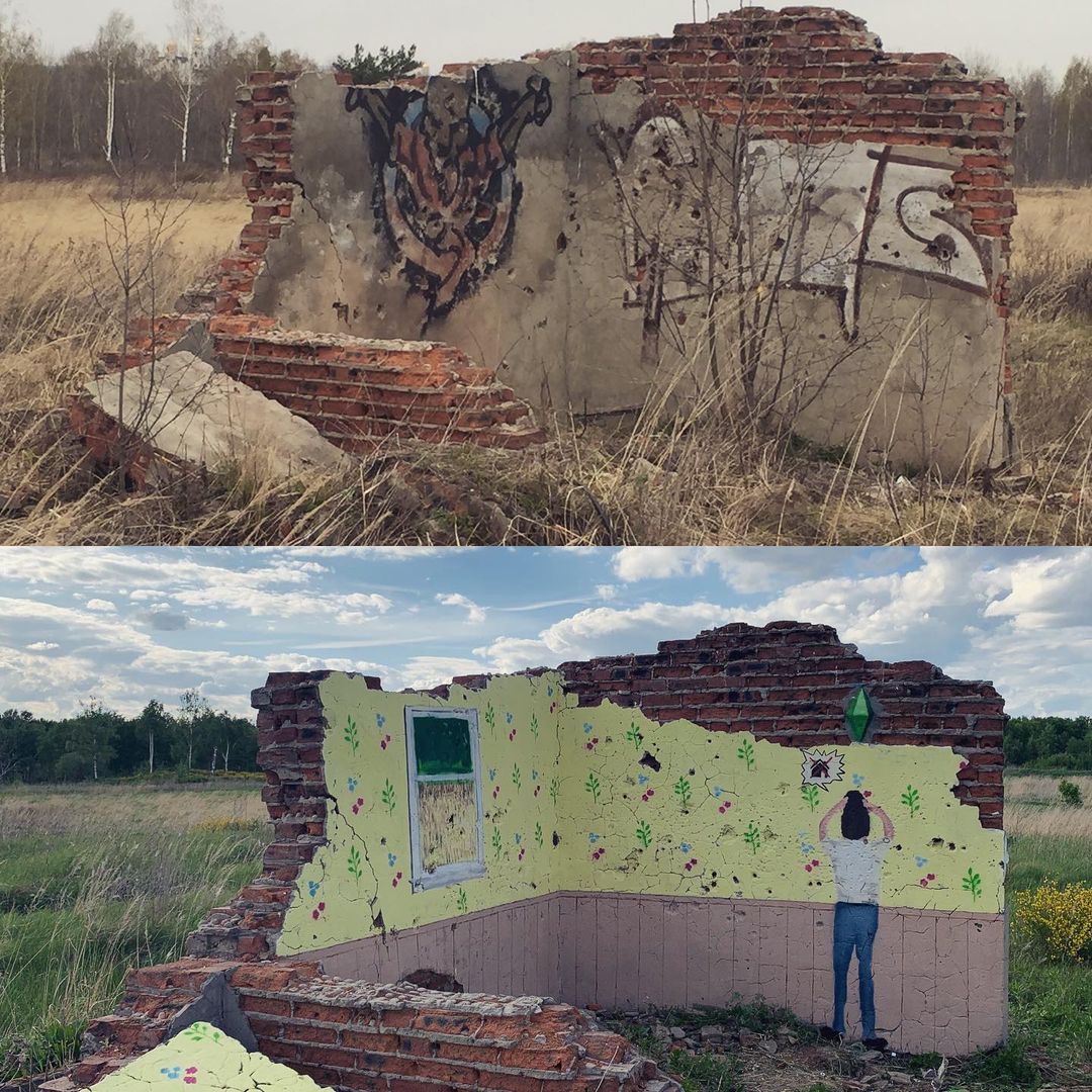 Новая работа владимирского райтера, которую непросто отыскать. Ищем разрушенный домик нарисованного сима по дороге в Загородный парк.