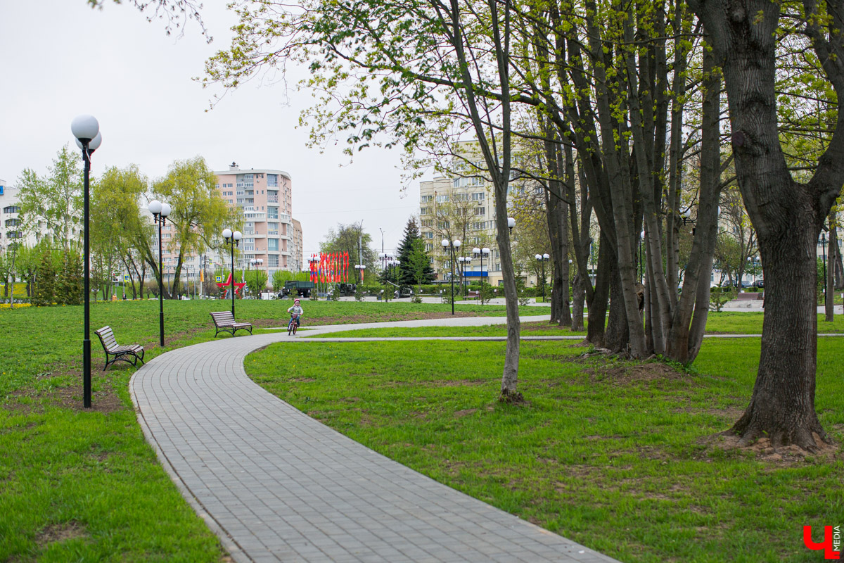 В «Патриотическом сквере» во Владимире, который открылся еще прошлым летом, начался третий этап благоустройства. Показываем, что там уже сделали, и рассказываем, что сделать только планируют.