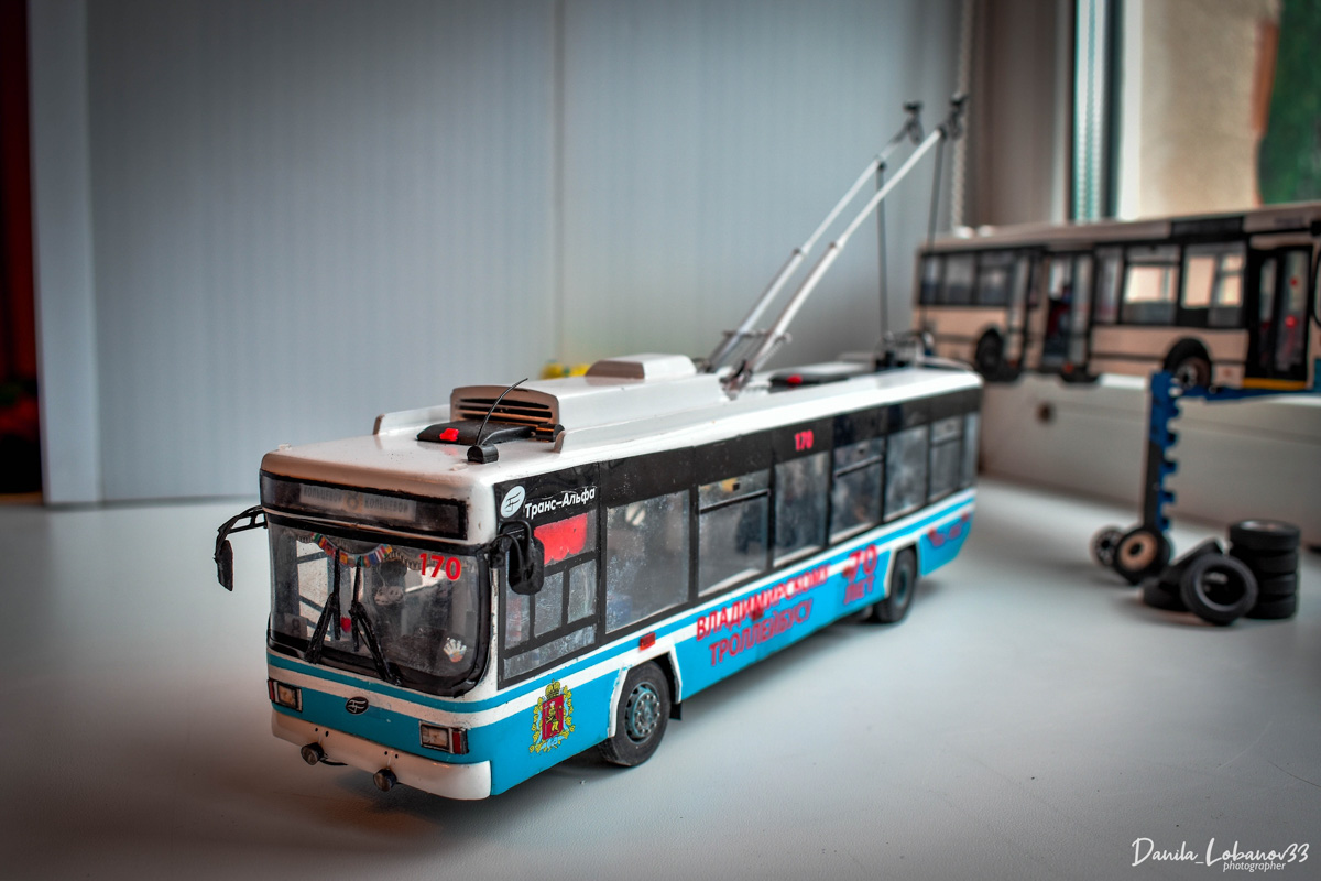 Владимирец Данила Лобанов собрал модель юбилейного троллейбуса в масштабе 1:43. На работу ушло 7 месяцев и около 20 тысяч рублей. За основу был взять транспорт самого популярного в городе 8-го маршрута. Свет в салоне работает, двери открываются, штанги поднимаются. Осталось добавить лишь голосовое сопровождение «До Рябинки» и можно выпускать в рейс.