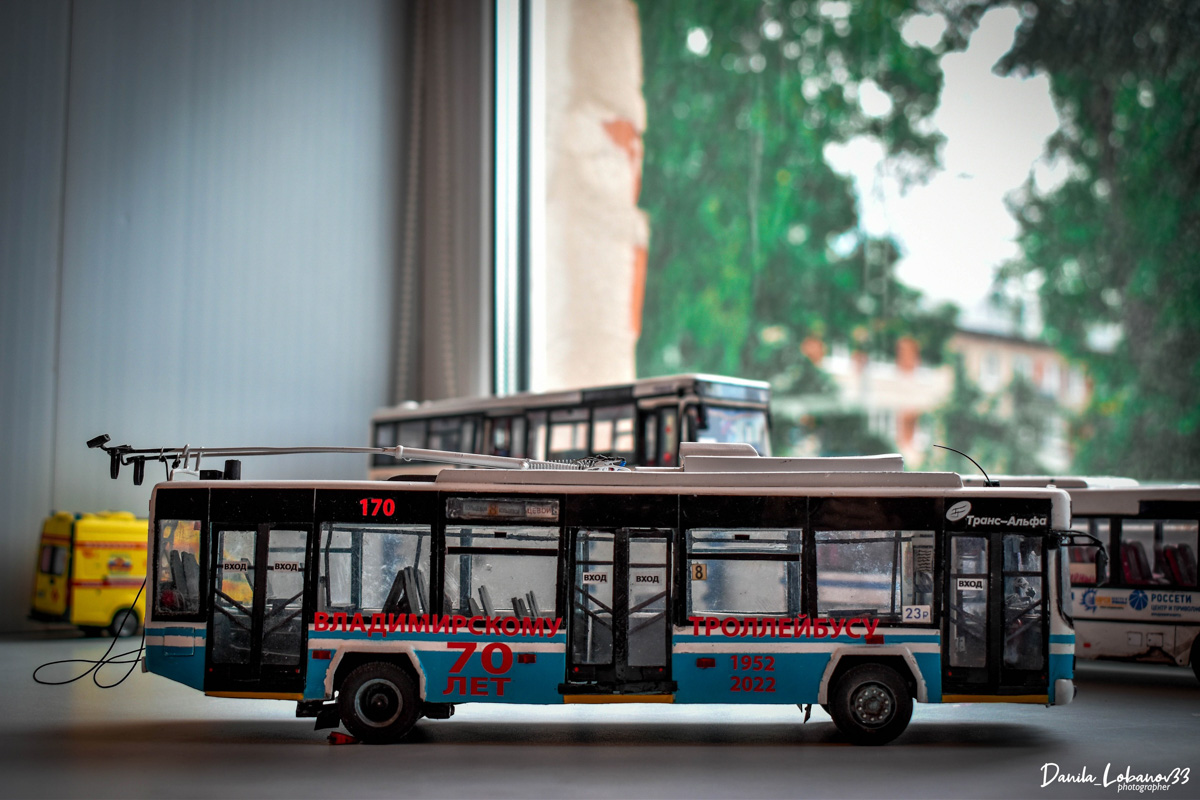 Владимирец Данила Лобанов собрал модель юбилейного троллейбуса в масштабе 1:43. На работу ушло 7 месяцев и около 20 тысяч рублей. За основу был взять транспорт самого популярного в городе 8-го маршрута. Свет в салоне работает, двери открываются, штанги поднимаются. Осталось добавить лишь голосовое сопровождение «До Рябинки» и можно выпускать в рейс.