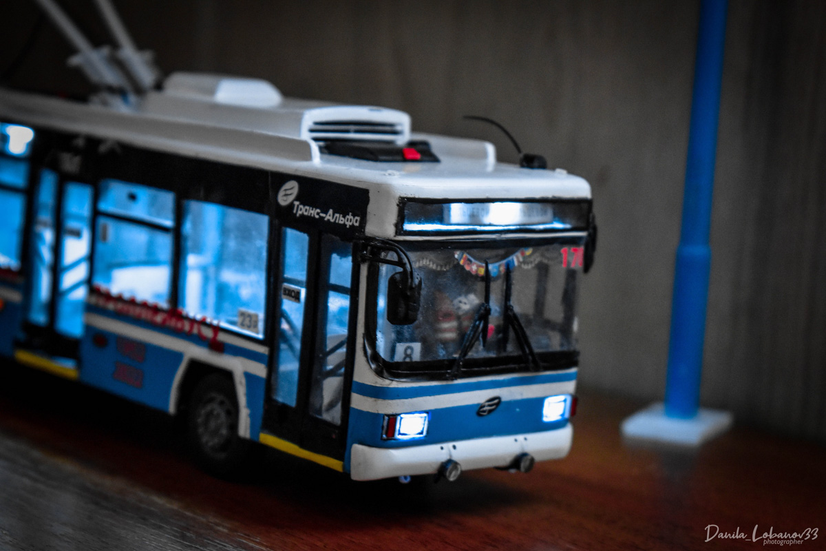 Владимирец Данила Лобанов собрал модель юбилейного троллейбуса в масштабе 1:43. На работу ушло 7 месяцев и около 20 тысяч рублей. За основу был взять транспорт самого популярного в городе 8-го маршрута. Свет в салоне работает, двери открываются, штанги поднимаются. Осталось добавить лишь голосовое сопровождение «До Рябинки» и можно выпускать в рейс.