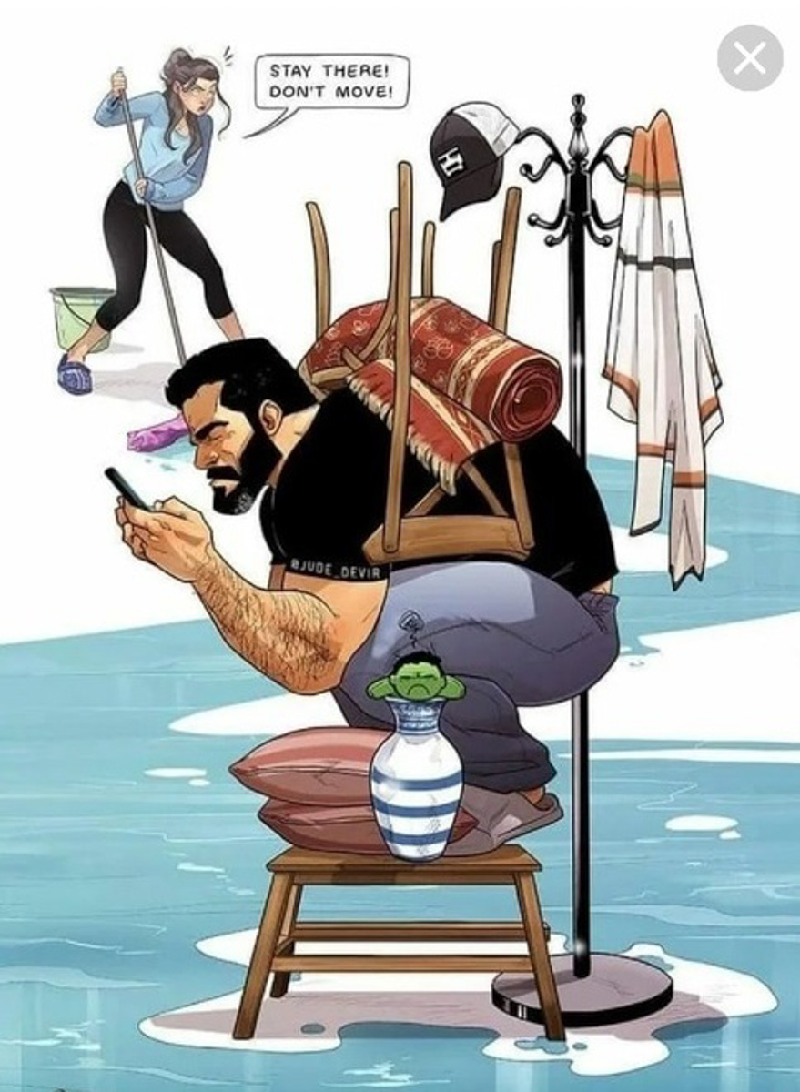 Фотограф Ольга Симкина запечатлела «семейные траблы» юриста Никиты Бельнова и его «возлюбленной», модели Анны Ухаловой. Испуг при взгляде на весы, тёплые объятия после ссоры, совместная уборка — эти и другие ситуации, встречаемые на популярных в Сети рисунках Иегуды Девира, практически незнакомые друг другу владимирцы отыграли с неподдельной искренностью.