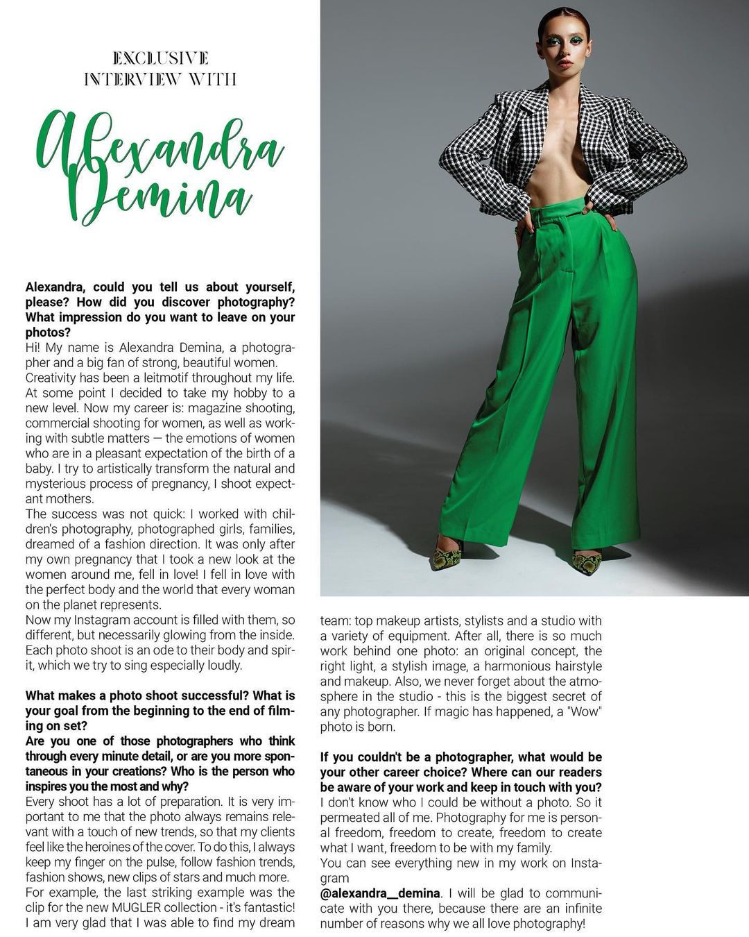 Не так давно снимки владимирской певицы Аланы Чочиевой блеснули на обложке французского журнала MALVIE. А все благодаря удачной коллаборации с фотографом. Чем помимо съемок для глянца занимается вокалистка сейчас, спустя несколько лет после участия в «Голосе»?