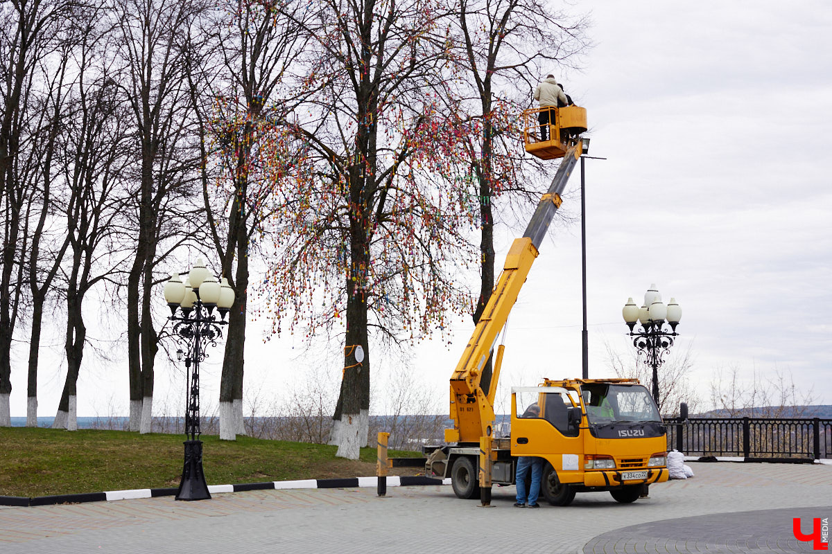 Во Владимире стартовала акция «Пасхальное дерево». Присоединиться к ней может любой желающий. Уже к светлому празднику в городе снова будет красоваться 20-метровая липа, украшенная расписанными вручную деревянными яйцами.
