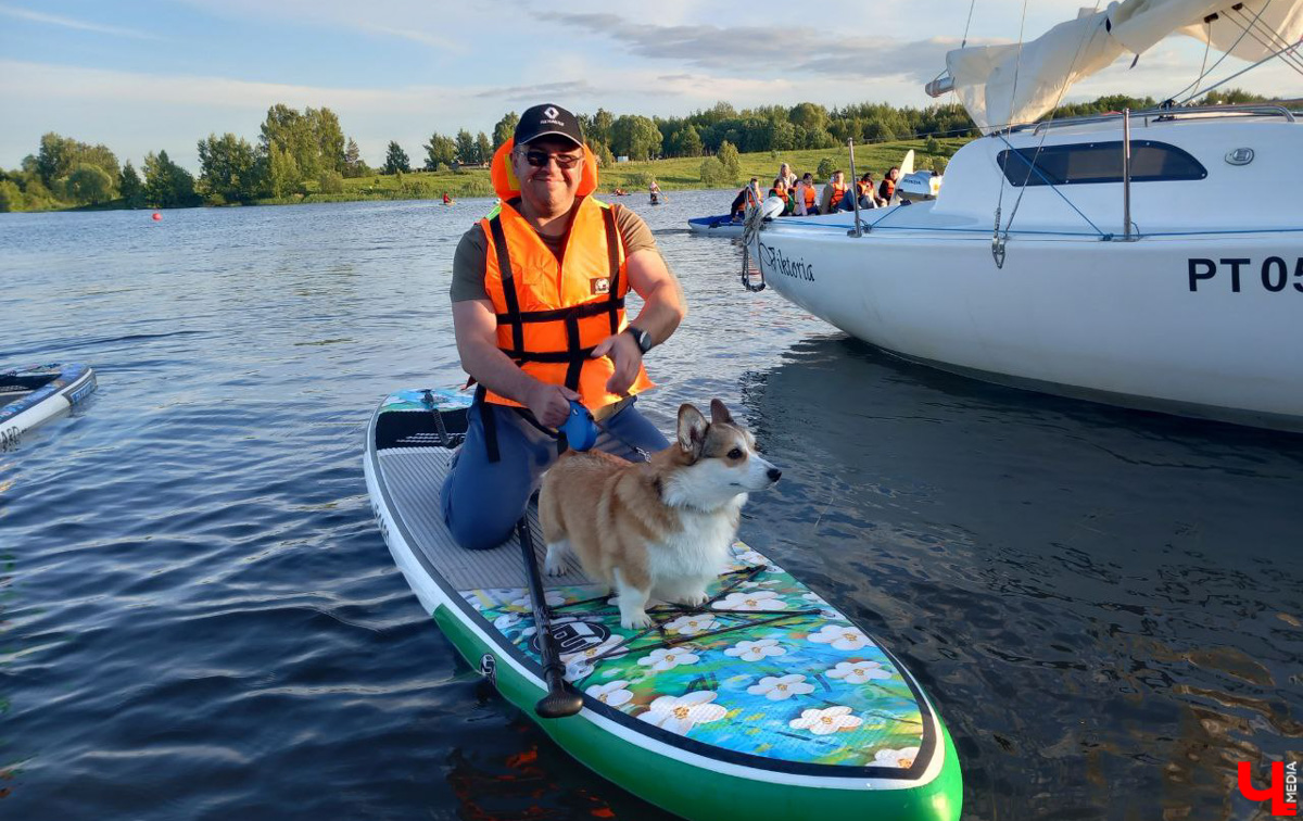 Маленькие владимирские пушистики породы корги и их хозяева продолжают собираться вместе, чтобы весело проводить время. Позади корги-маскарад, красная ковровая дорожка, дог своп-пати. Пришло время встать на доски, чтобы устроить летний массовый заплыв с четвероногими питомцами на sup-бордах!