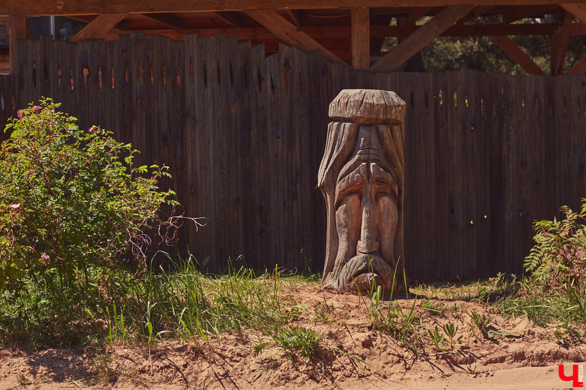 Знакомство с владениями семьи Найденовых начинается с великолепных ворот, на которых изображено солнце. На самом участке стоят большой деревянный дом, колодец, а под деревом — самовар. В общем, картина сказочная. Ну как тут не заглянуть в гости?