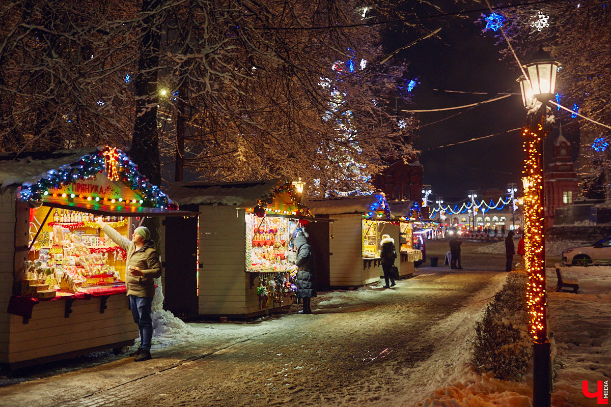 В центре Владимира установили новогоднюю композицию из ландшафтных светильников. Необычный арт-объект появился возле Золотых ворот, издалека он напоминает ледяные скульптуры. Подарил заснеженный лес городу неизвестный спонсор.