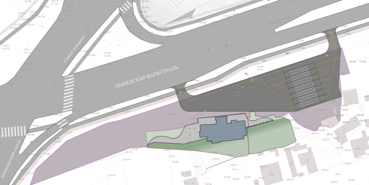 Пока Лыбедская магистраль — недружелюбная для пешеходов территория. Но эта ситуация скоро изменится. Там появится линейный парк с озеленением и точками притяжения, который должен замкнуть контур туристического маршрута по границам древнего города. С проектом благоустройства «Ключ-Медиа» познакомили его авторы.