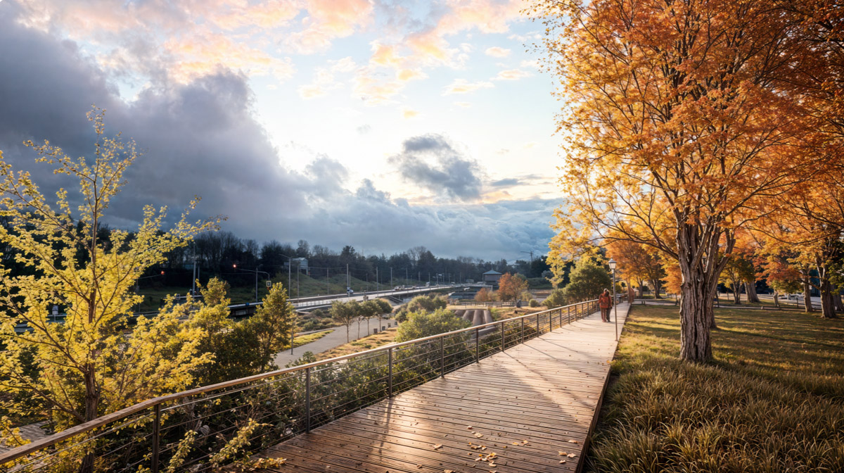 Пока Лыбедская магистраль — недружелюбная для пешеходов территория. Но эта ситуация скоро изменится. Там появится линейный парк с озеленением и точками притяжения, который должен замкнуть контур туристического маршрута по границам древнего города. С проектом благоустройства «Ключ-Медиа» познакомили его авторы.