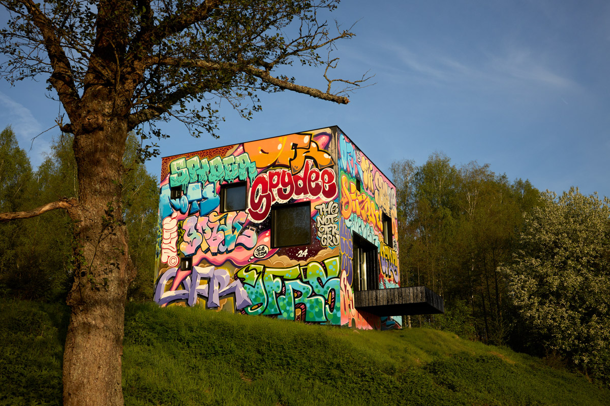 Яркий дом-куб, возведенный в нашем регионе на берегу реки, сразу же привлек внимание. Стены «Дома граффитчика» расписал известный райтер из Владимира — Спайдер. Собственно, для него весь проект и затевался. О новой арт-резиденции уличного художника «Ключ-Медиа» узнал из первых уст.