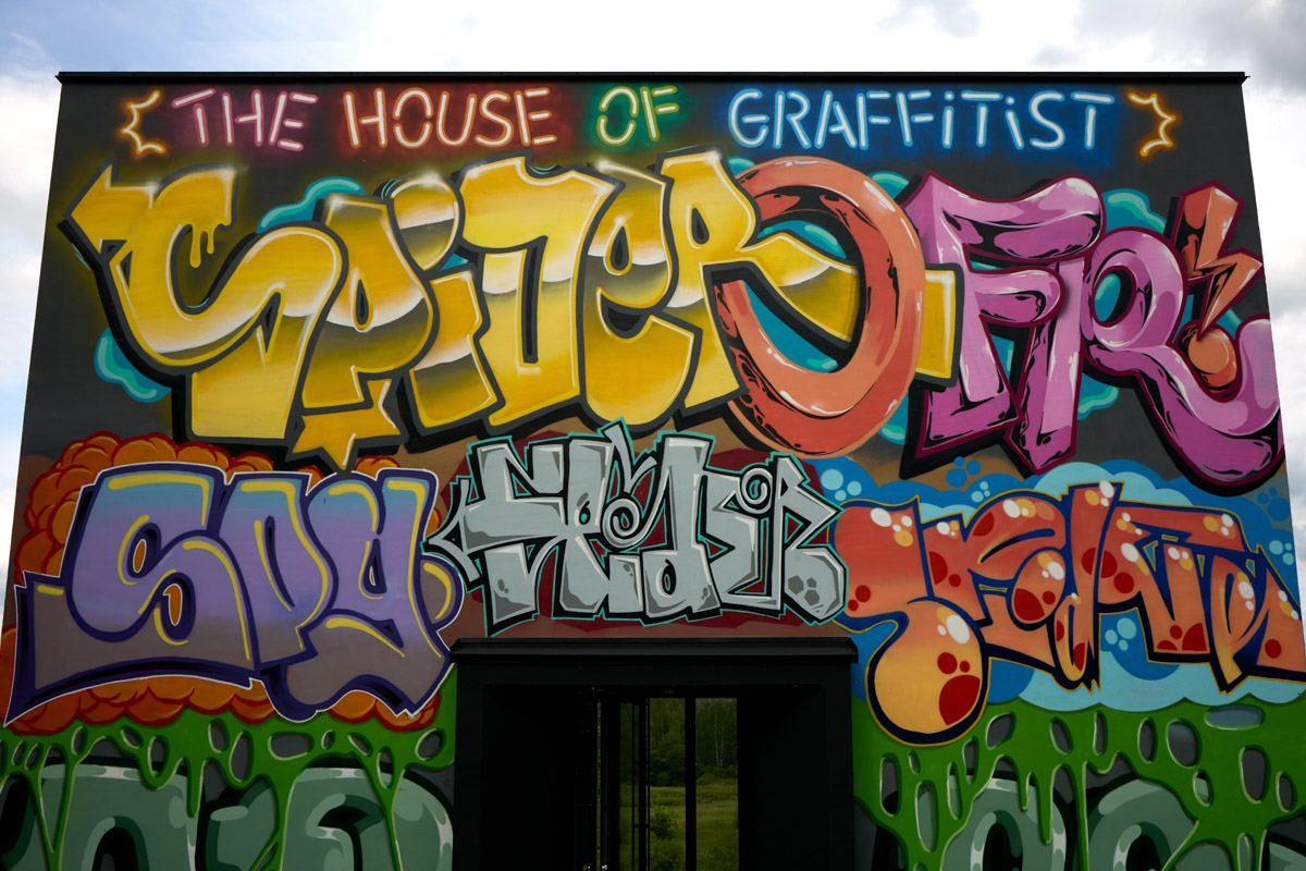 Яркий дом-куб, возведенный в нашем регионе на берегу реки, сразу же привлек внимание. Стены «Дома граффитчика» расписал известный райтер из Владимира — Спайдер. Собственно, для него весь проект и затевался. О новой арт-резиденции уличного художника «Ключ-Медиа» узнал из первых уст.