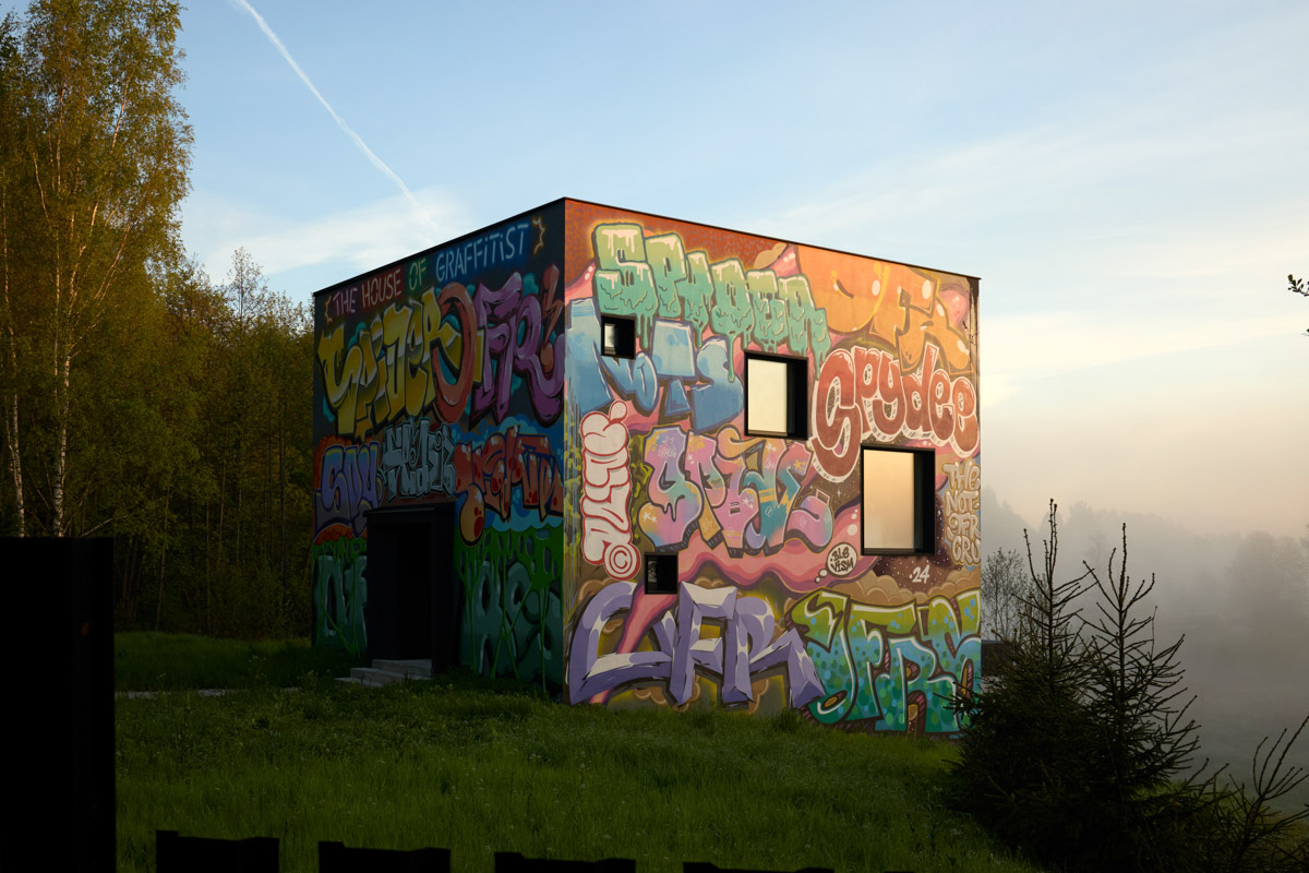 Яркий дом-куб, возведенный в нашем регионе на берегу реки, сразу же привлек внимание. Стены «Дома граффитчика» расписал известный райтер из Владимира — Спайдер. Собственно, для него весь проект и затевался. О новой арт-резиденции уличного художника «Ключ-Медиа» узнал из первых уст.