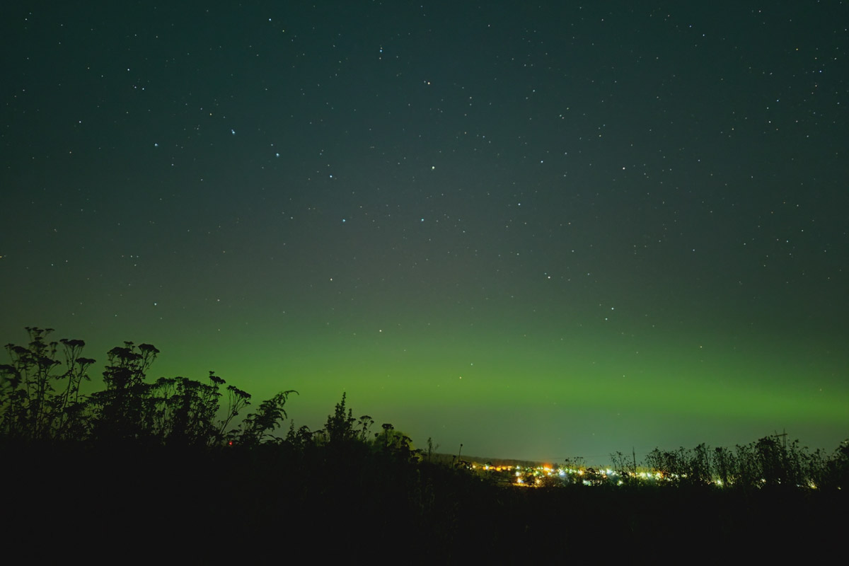 Ночное небо вновь подарило жителям Владимирской области эффектное шоу — невероятной интенсивности северное сияние. Яркие переливы возникли на фоне мощной магнитной бури и были заметны даже в черте города, что само по себе похоже на чудо. Не успели застать редкое в наших краях природное явление лично? Полюбуйтесь необычными кадрами, собранными в нашей статье!